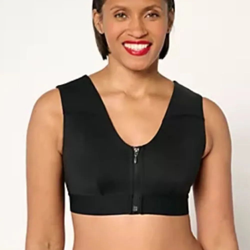 Women's Tommie Copper Shoulder Support Bra with Front Zipper Black Size 3XL NEW